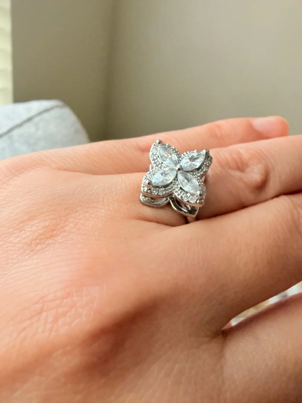 Sterling Silver Floral CZ Cocktail Ring in Silver